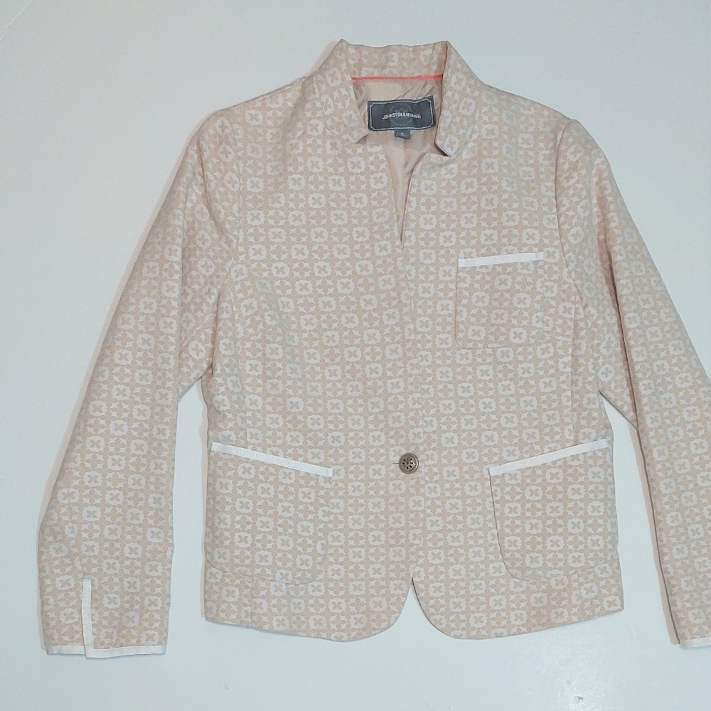 Johnston & Murphy Geometric Floral Print Beige/white Lined Blazer, Size M